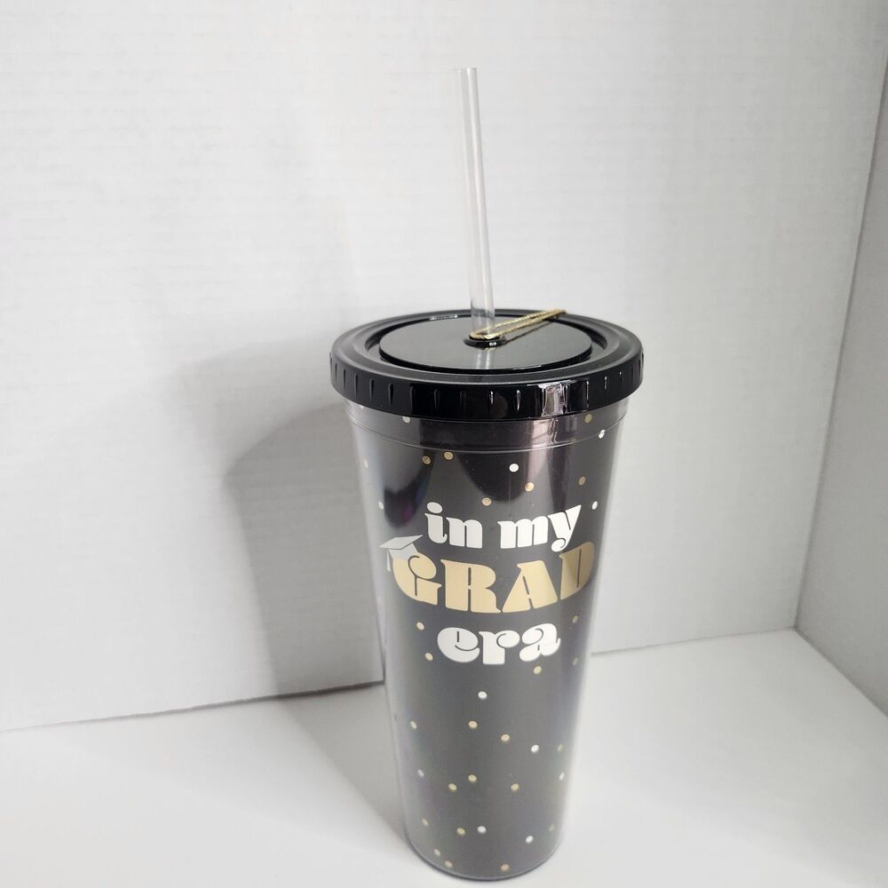 In My Grad Era Congrats Black & Gold Graduation 22oz Tumbler - Tassel & Straw